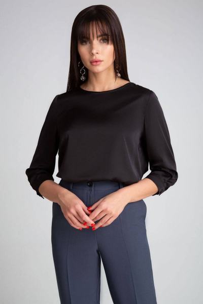 Черная блуза из шелка с рукавами 3/4 и застежкой на пуговицы IVARI 417 черный - фото 2