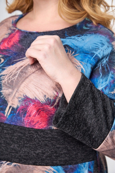 Мультиколор блуза из трикотажа с геометричным принтом Anelli 1166 коричнево-голубой - фото 5