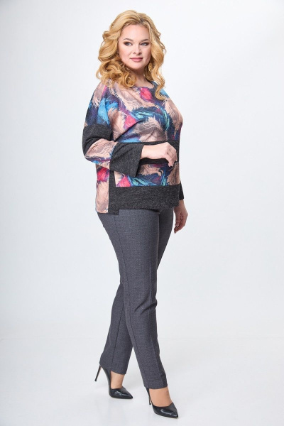 Мультиколор блуза из трикотажа с геометричным принтом Anelli 1166 коричнево-голубой - фото 4