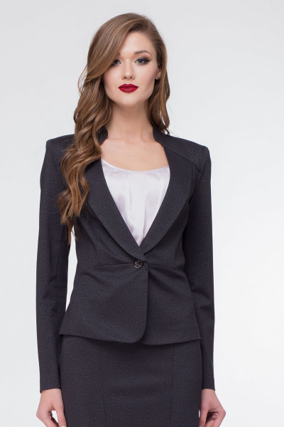 Круглогодичный серый жакет на одну пуговицу из вискозы LadyThreeStars 1787 темно-серый - фото 1