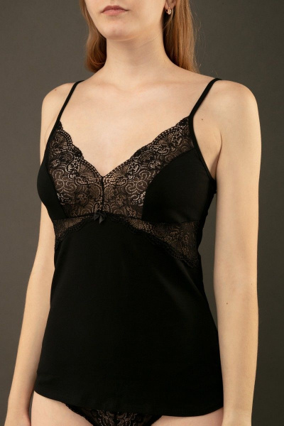 Майка из хлопка и кружева с узкими бретелями для повседневной носки Verally 353-1 черный - фото 5