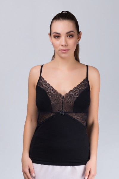 Майка из хлопка и кружева с узкими бретелями для повседневной носки Verally 353-1 черный - фото 4