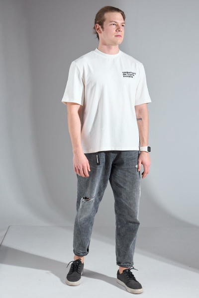 Трикотажный oversize майка с вышивкой и тесьмой HIT 0209/1 белый - фото 5