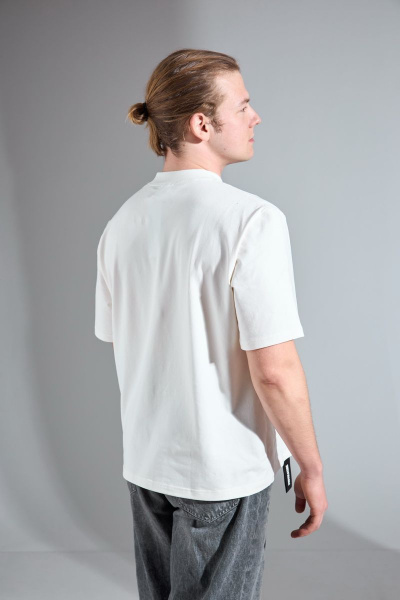 Трикотажный oversize майка с вышивкой и тесьмой HIT 0209/1 белый - фото 4