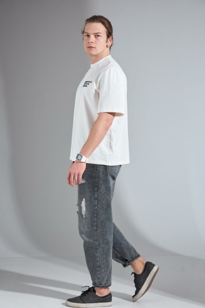 Трикотажный oversize майка с вышивкой и тесьмой HIT 0209/1 белый - фото 3