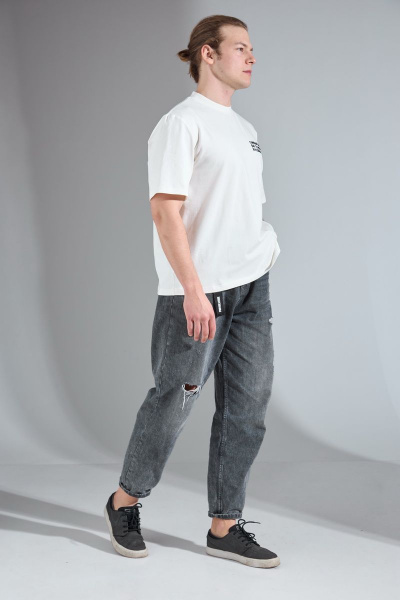 Трикотажный oversize майка с вышивкой и тесьмой HIT 0209/1 белый - фото 1