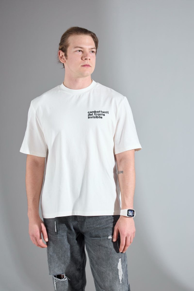 Трикотажный oversize майка с вышивкой и тесьмой HIT 0209/1 белый - фото 2