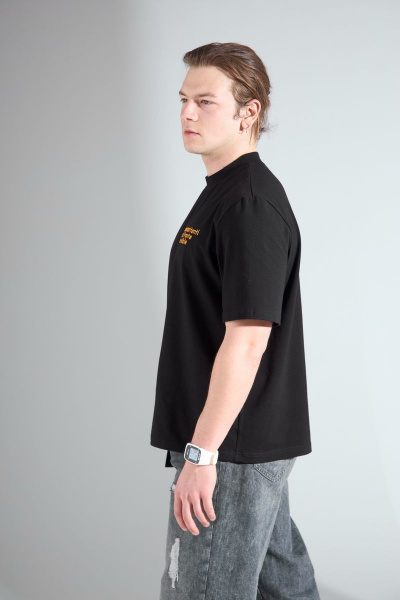 Хлопковый oversize майка с вышивкой и тесьмой HIT 0209/1 черный - фото 4