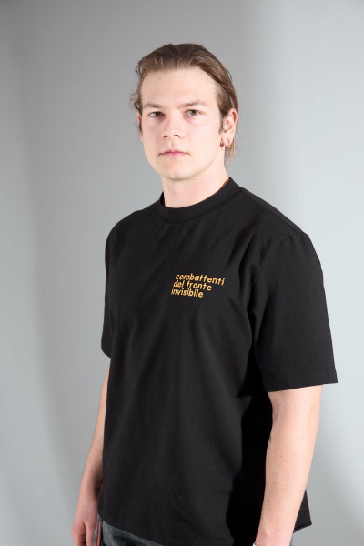 Хлопковый oversize майка с вышивкой и тесьмой HIT 0209/1 черный - фото 1