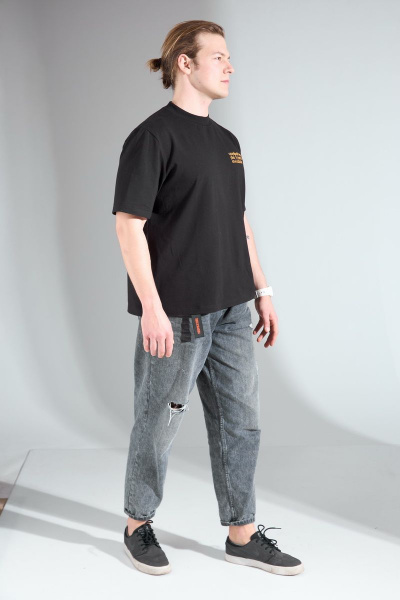 Хлопковый oversize майка с вышивкой и тесьмой HIT 0209/1 черный - фото 3