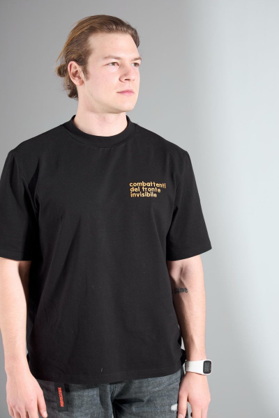 Хлопковый oversize майка с вышивкой и тесьмой HIT 0209/1 черный - фото 2