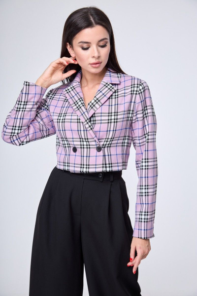 Кроп-жакет классический двубортный из костюмной ткани Anelli 1146 розовый - фото 1