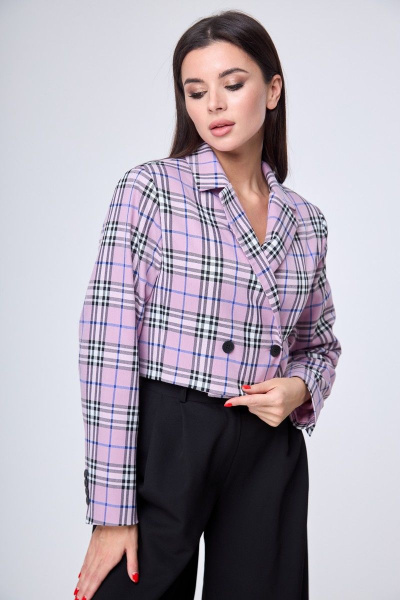 Кроп-жакет классический двубортный из костюмной ткани Anelli 1146 розовый - фото 4