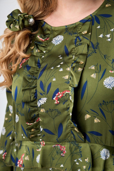 Платье миди из принтованной ткани с рюшами и воланом Anelli 1097 зеленый - фото 4