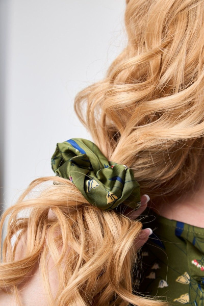 Платье миди из принтованной ткани с рюшами и воланом Anelli 1097 зеленый - фото 3