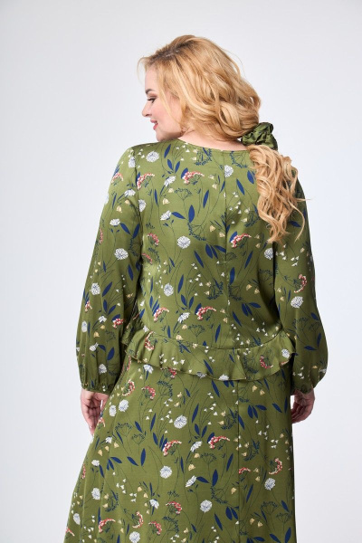 Платье миди из принтованной ткани с рюшами и воланом Anelli 1097 зеленый - фото 8
