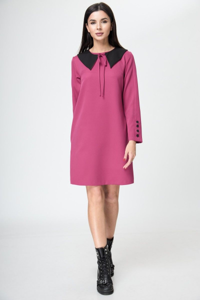 Платье прямое с съёмным воротником и карманами демисезонное Anelli 1184 фуксия - фото 1