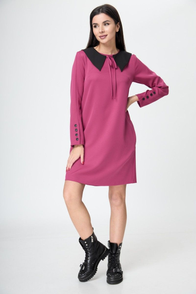 Платье прямое с съёмным воротником и карманами демисезонное Anelli 1184 фуксия - фото 7