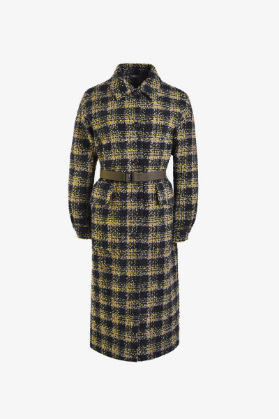 Демисезонное бежевое пальто из пальтовой ткани Elema 1-11355-1-164 клетка - фото 3