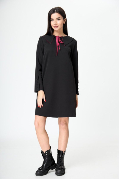 Платье прямое из вискозы с воротником и карманами демисезонное Anelli 1184 черный - фото 6