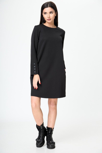 Платье прямое из вискозы с воротником и карманами демисезонное Anelli 1184 черный - фото 5