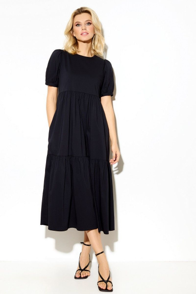 Платье полуприлегающего силуэта с воланами и двумя воланами на юбке DILIA 0586 черный - фото 1