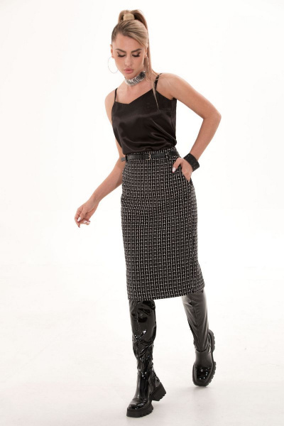 Юбка прямого кроя с карманами и отрезным поясом Golden Valley 56495 черно-белый - фото 1