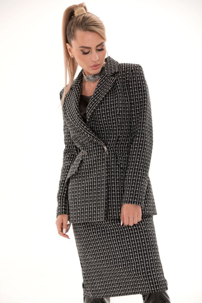 Жакет с прорезными карманами из ткани с геометрическим рисунком Golden Valley 36495 черно-белый - фото 1