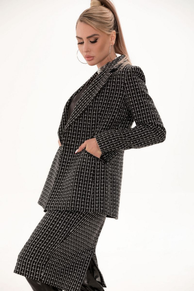 Жакет с прорезными карманами из ткани с геометрическим рисунком Golden Valley 36495 черно-белый - фото 2