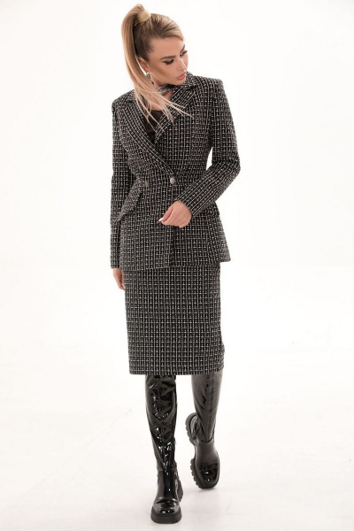 Жакет с прорезными карманами из ткани с геометрическим рисунком Golden Valley 36495 черно-белый - фото 3