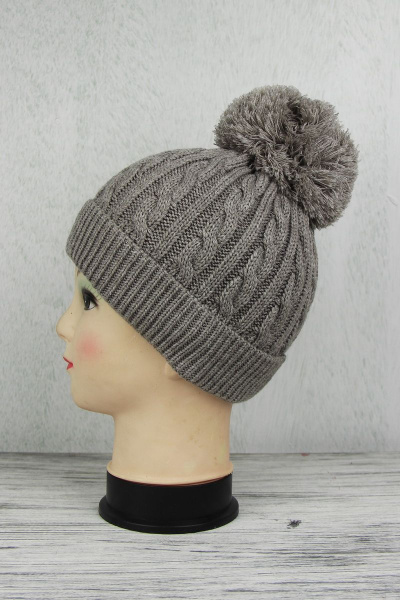Шапка вязаная со средним швом и помпоном Полесье С6377-19 9С8546-Д43 кофейный - фото 2