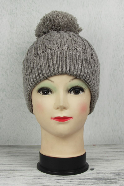 Шапка вязаная со средним швом и помпоном Полесье С6377-19 9С8546-Д43 кофейный - фото 1