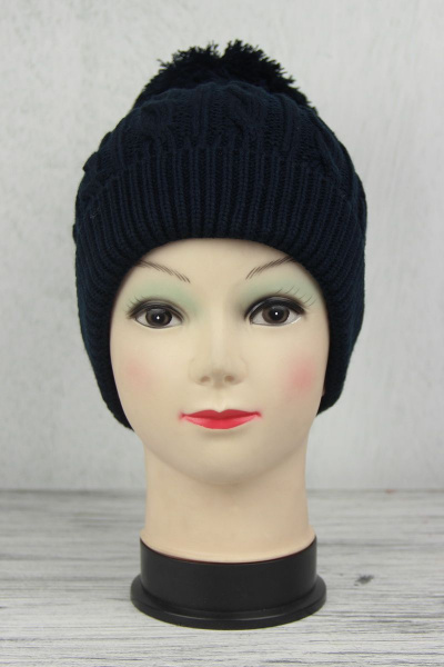 Зимняя синяя трикотажная шапка с помпоном и отворотом Полесье С6377-19 9С8546-Д43  м.синий - фото 1