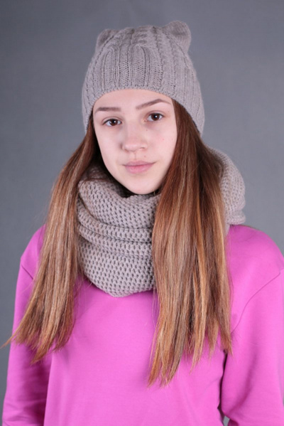 Шапка серая трикотажная из шерсти на каждый день Полесье С7558-16 7С1257-Д43  бархан - фото 1