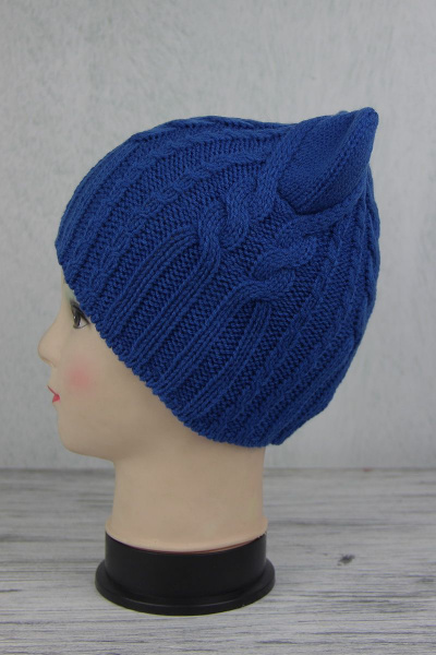 Шапка синяя трикотажная из шерсти на каждый день Полесье С7558-16 7С1257-Д43  св.кобальт - фото 2