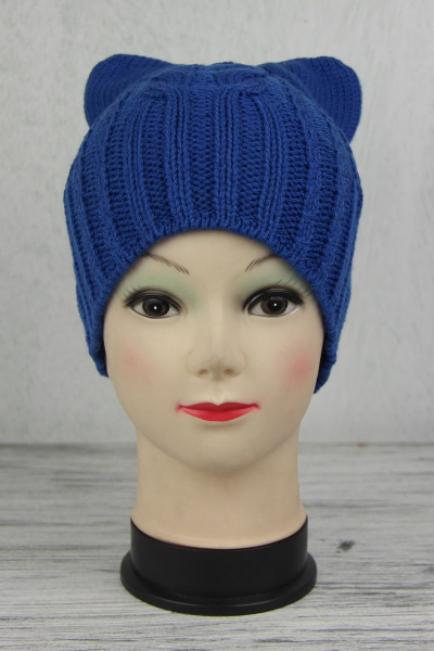 Шапка синяя трикотажная из шерсти на каждый день Полесье С7558-16 7С1257-Д43  св.кобальт - фото 1