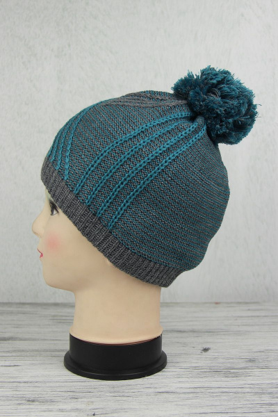 Шапка вязаная бирюзовая со средним швом и помпоном Полесье С8001-17 8С0103-Д43  маренго - фото 2