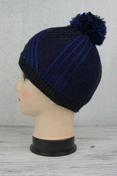 Шапка вязаная с ситым швом и помпоном Полесье С8001-17 8С0103-Д43  т.антрацит - фото 2