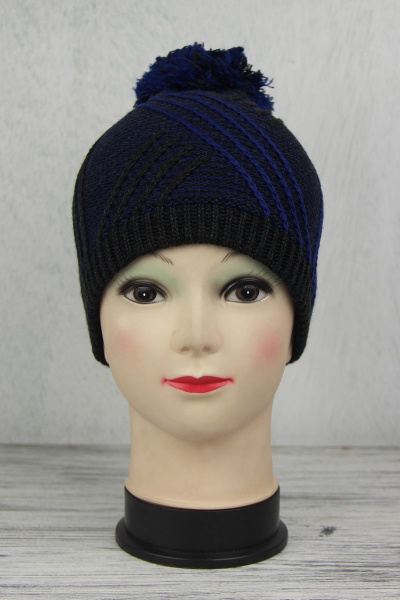 Шапка вязаная с ситым швом и помпоном Полесье С8001-17 8С0103-Д43  т.антрацит - фото 1