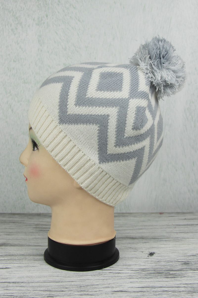Шапка белая и серая трикотажная из шерсти с помпоном Полесье С8563-15 6С0348-Д43 снежок - фото 2
