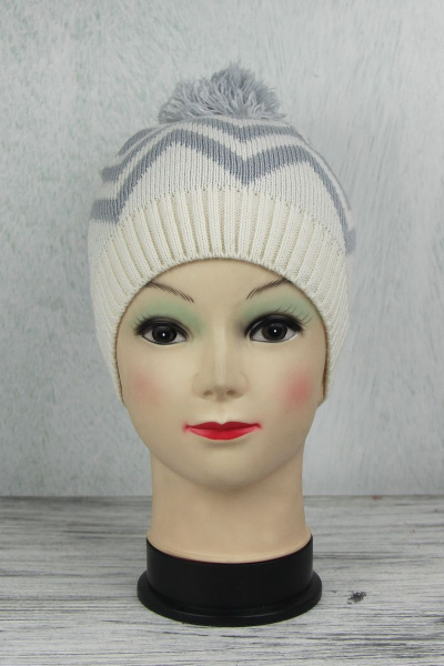Шапка белая и серая трикотажная из шерсти с помпоном Полесье С8563-15 6С0348-Д43 снежок - фото 1
