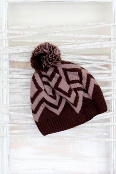 Шапка коричневая трикотажная из шерсти с помпоном Полесье С8563-15 6С0348-Д43  горький_шоколад - фото 1