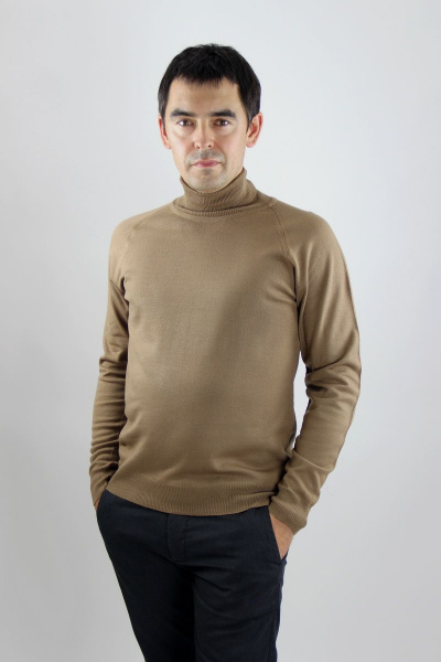 Демисезонный коричневый мужской свитер с воротником-лодочкой Полесье С3070-17 7С1581-Д43 170,176 льняной_темный - фото 1