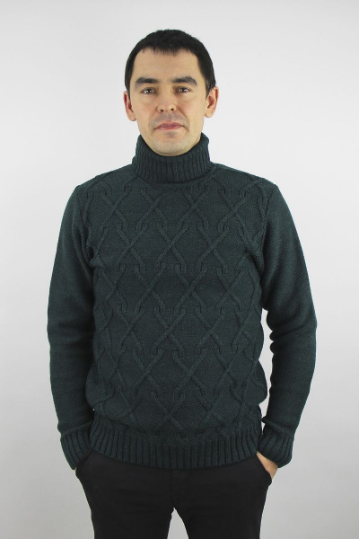 Свитер вязаный с отложным воротником и шерстью Полесье С3095-19 9С8534-Д43 170,176 зеленый_джинс - фото 1