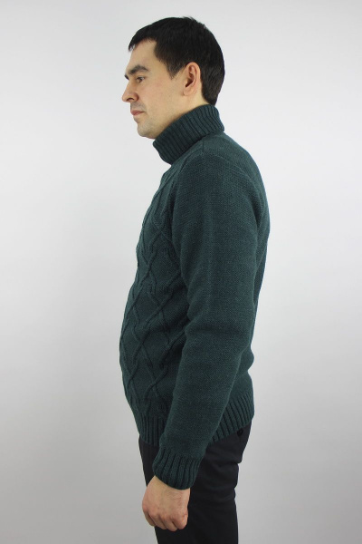 Свитер вязаный с отложным воротником и шерстью Полесье С3095-19 9С8534-Д43 182,188 зеленый_джинс - фото 3