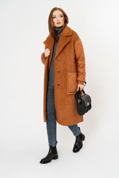 Пальто из пальтовой и плащёвой ткани коричнево-оранжевое Elema 6-11146-2-164 терракот - фото 1