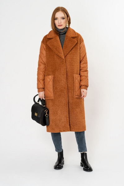 Пальто из пальтовой и плащёвой ткани коричнево-оранжевое Elema 6-11146-2-164 терракот - фото 2