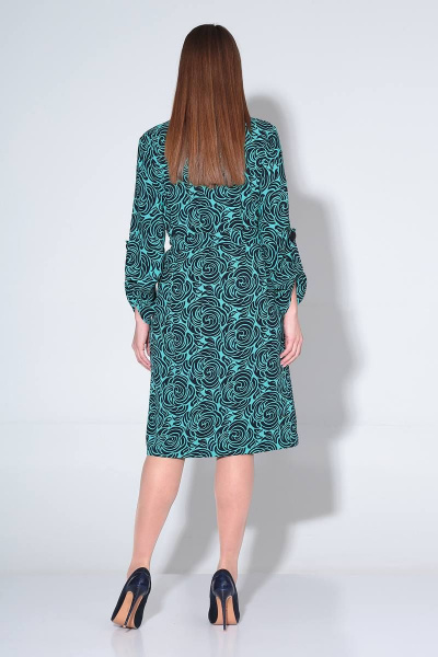 Демисезонное свободное платье из текстиля с поясом Liona Style 826 синие_цветы_на_бирюзовом - фото 3