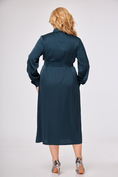 Платье полуприлегающее из шелка с драпировкой и поясом демисезонное Anelli 1206 зеленый_бриз - фото 3
