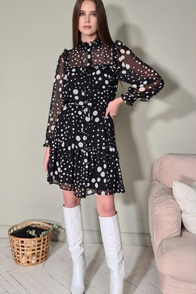 Демисезонное мультиколорное платье из ткани и шифона Motif 1593В - фото 1